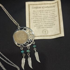 BUFFALO NICKEL Silver Dreamcatcher Coin Necklace with Turquoise Accents